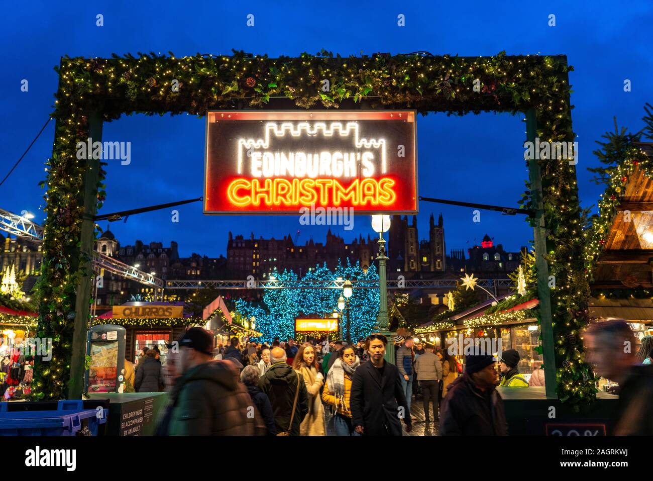 Ingresso a Edimburgo il Mercatino di Natale a ovest di Princes Street Gardens a Edimburgo, Scozia, Regno Unito Foto Stock