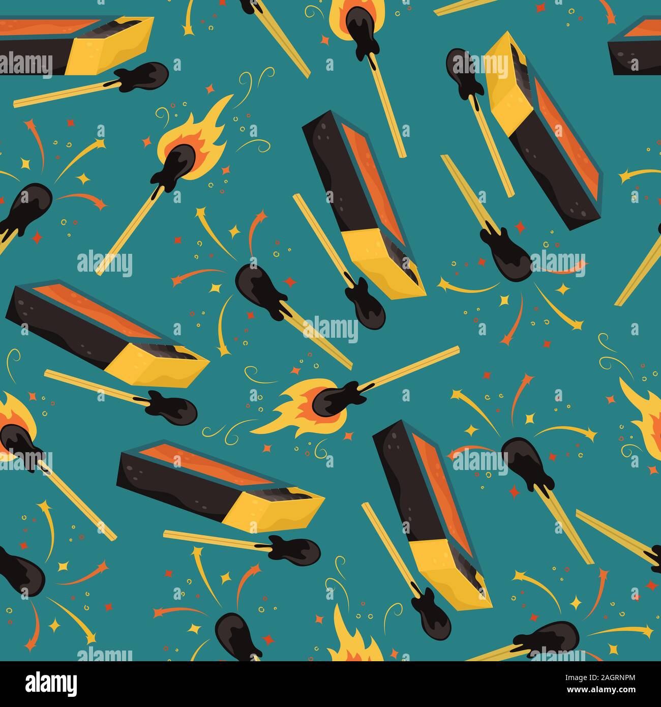 Vettore di Seamless pattern con la masterizzazione di corrispondenze e Matchbox. Illustrazione Vettoriale