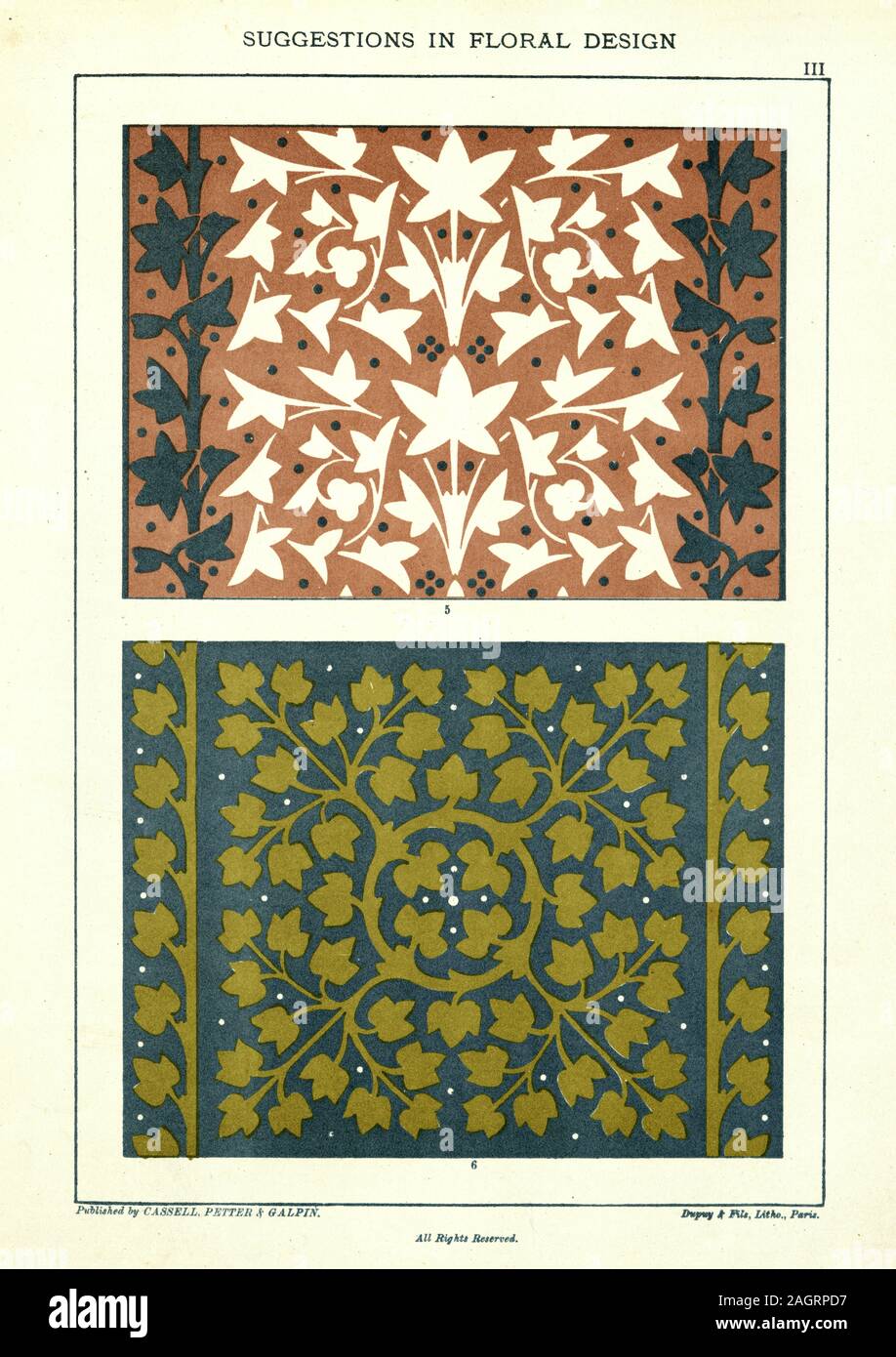 Vintage incisione di disposizione di irradiare pattern in foglia. Suggerimenti nel design floreale, F. Edward Hulme.Vittoriano, XIX SECOLO Foto Stock