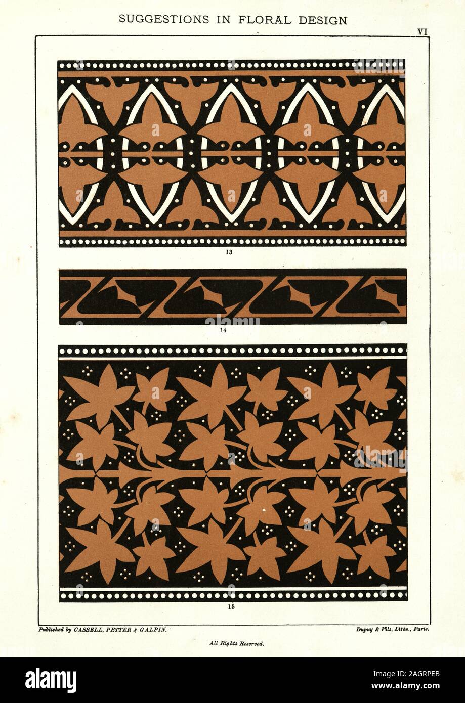 Ivy leaf design pattern, rosso e nero. Suggerimenti nel design floreale, F. Edward Hulme.Vittoriano, XIX SECOLO Foto Stock