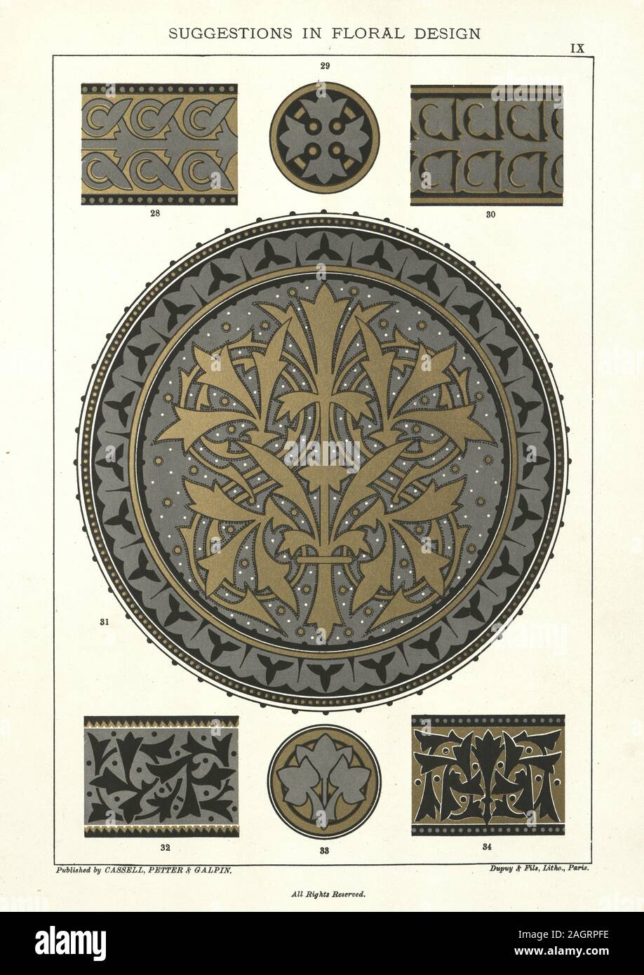 Vintage incisione di suggerimenti in design floreale, secolo XIX Foto Stock