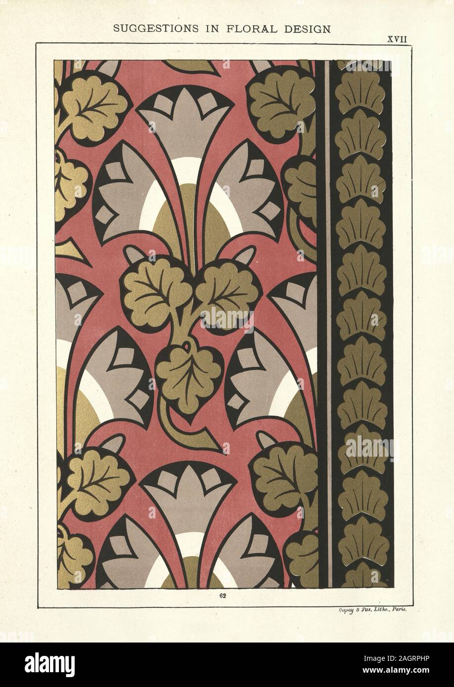 Suggerimenti di stile vittoriano nel design floreale, secolo XIX, rosa, oro nero foglia di quercia pattern Foto Stock