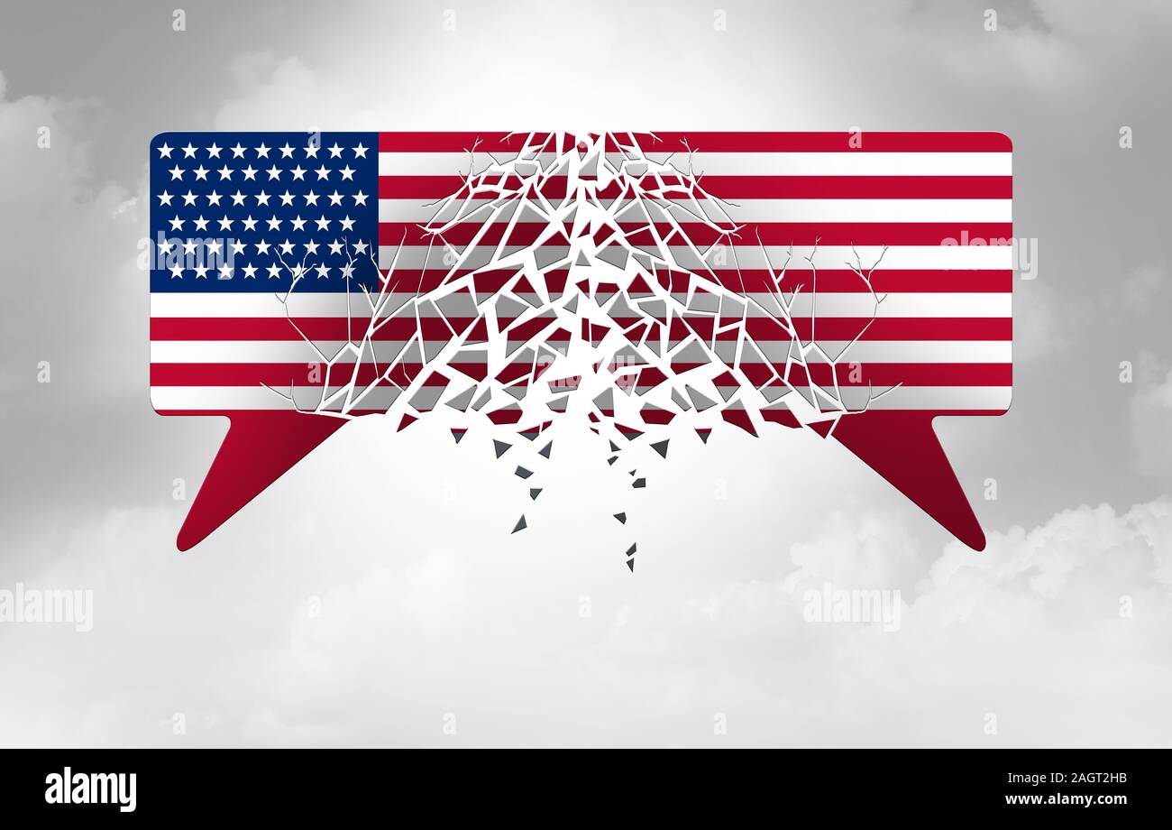 Divisa politica americana e divisioni politiche negli Stati Uniti come governo in disaccordo con democratici e repubblicani argomenti. Foto Stock