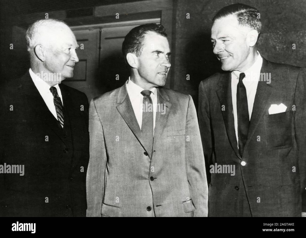 Il presidente statunitense Dwight Eisenhower, vice presidente Richard Nixon, e compagno di corsa Henry Cabot Lodge, USA 1960 Foto Stock