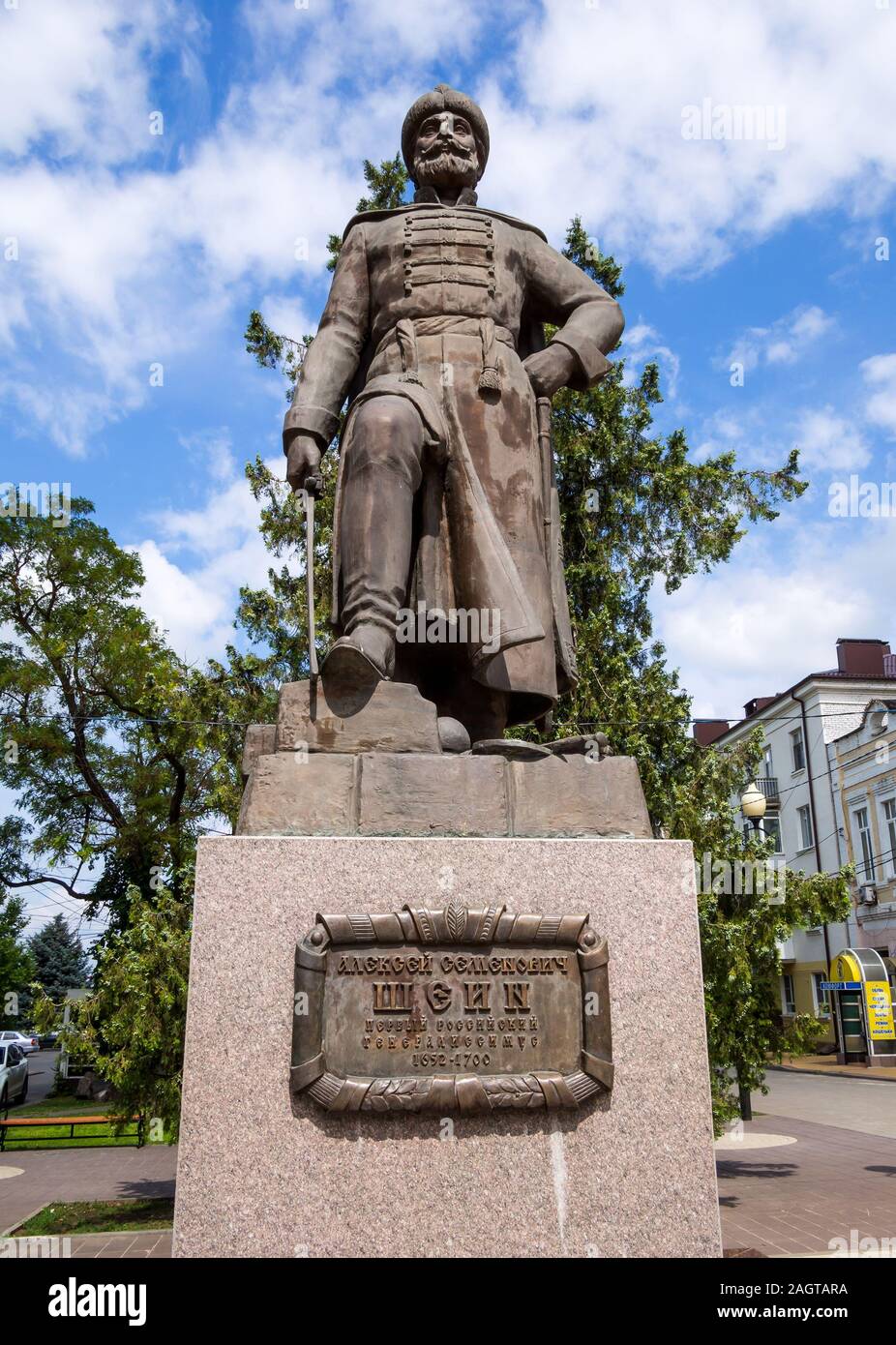 Azov, Russia - Luglio 27, 2019: monumento A.S. Shein, la città di Azov, Rostov Regione Foto Stock