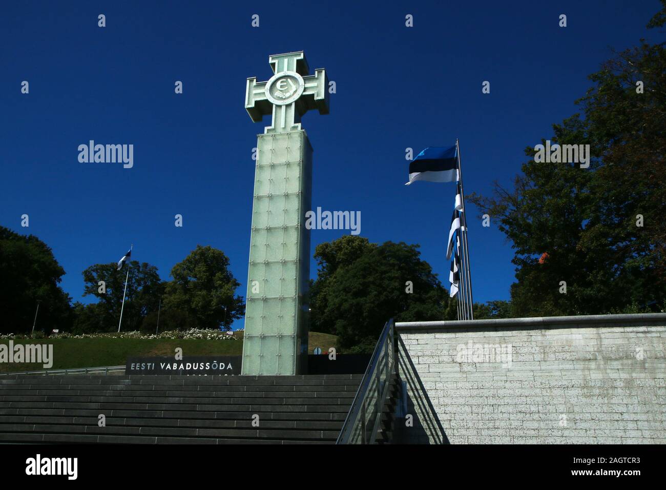 La guerra di indipendenza, la Colonna della Vittoria memorial a Tallinn in Estonia. Una delle attrazioni per i turisti. Foto Stock