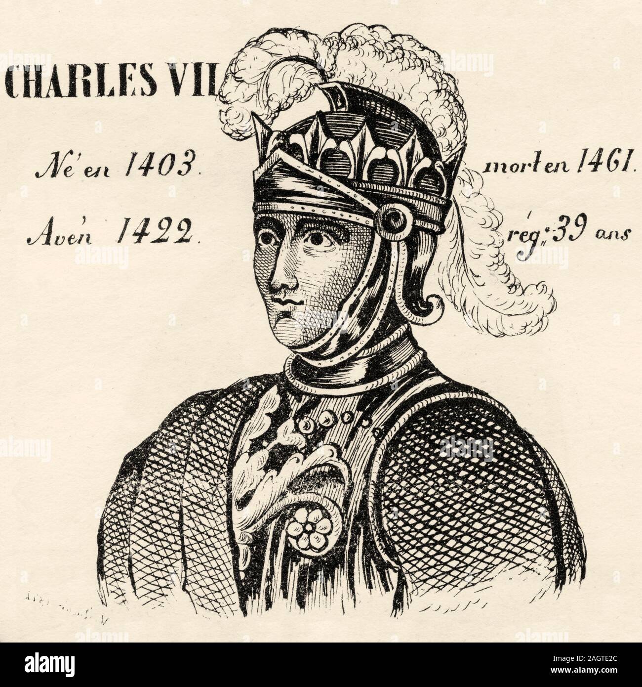 Ritratto di Carlo VII il Vittorioso, il Well-Served (1403 - 1461). Re di Francia dal 1422 al 1461. Casa di Valois. La storia di Francia, dal Foto Stock
