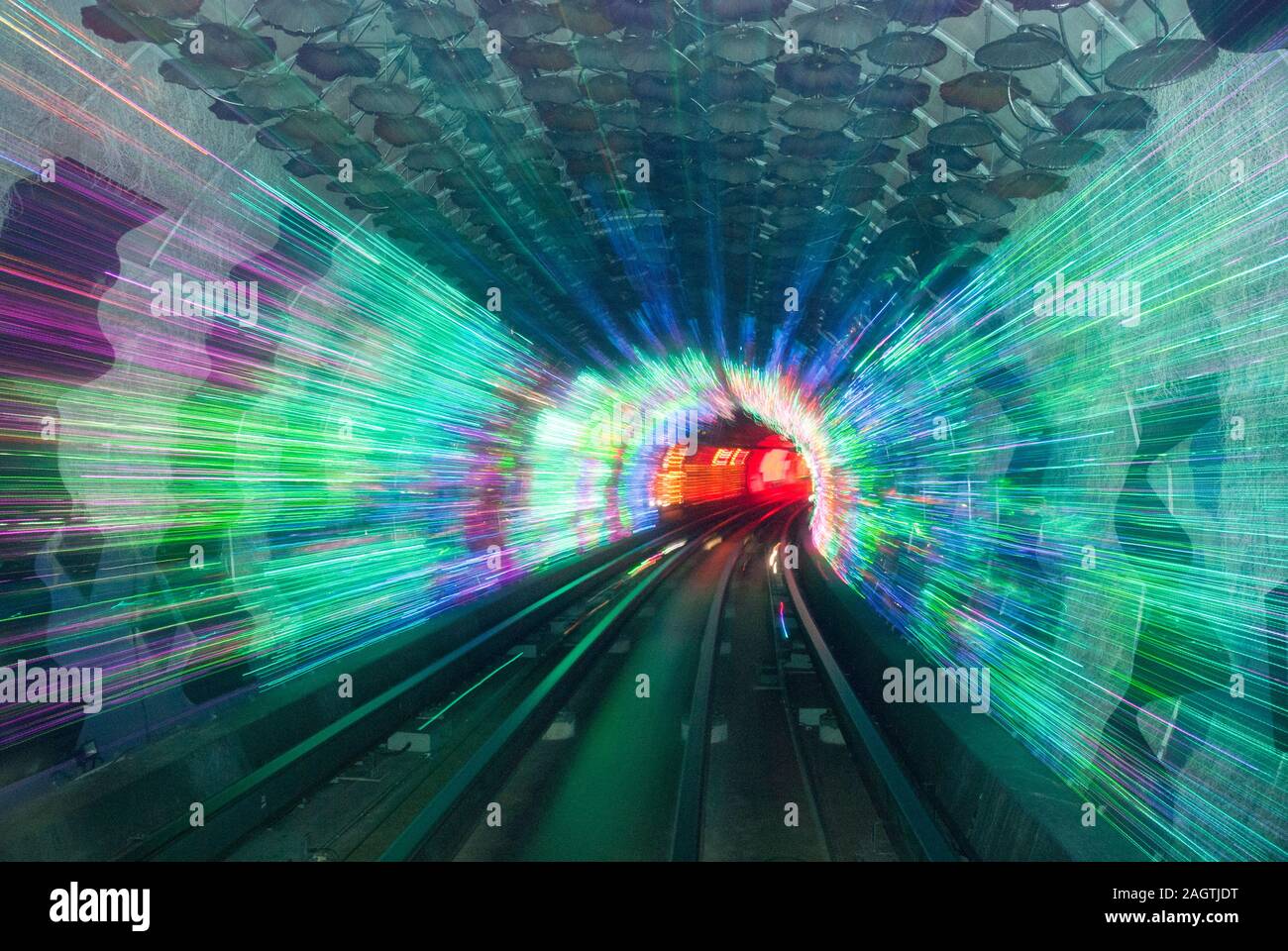 Laser Show di Shanghai sightseeing tunnel sotto il Fiume Huangpu Foto Stock