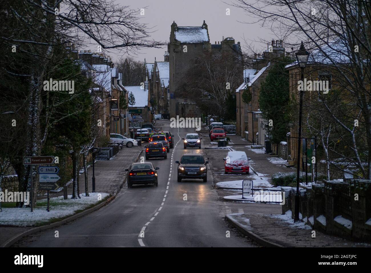 Inverno scene di strada in Dornoch Sutherland Scotland Regno Unito Foto Stock