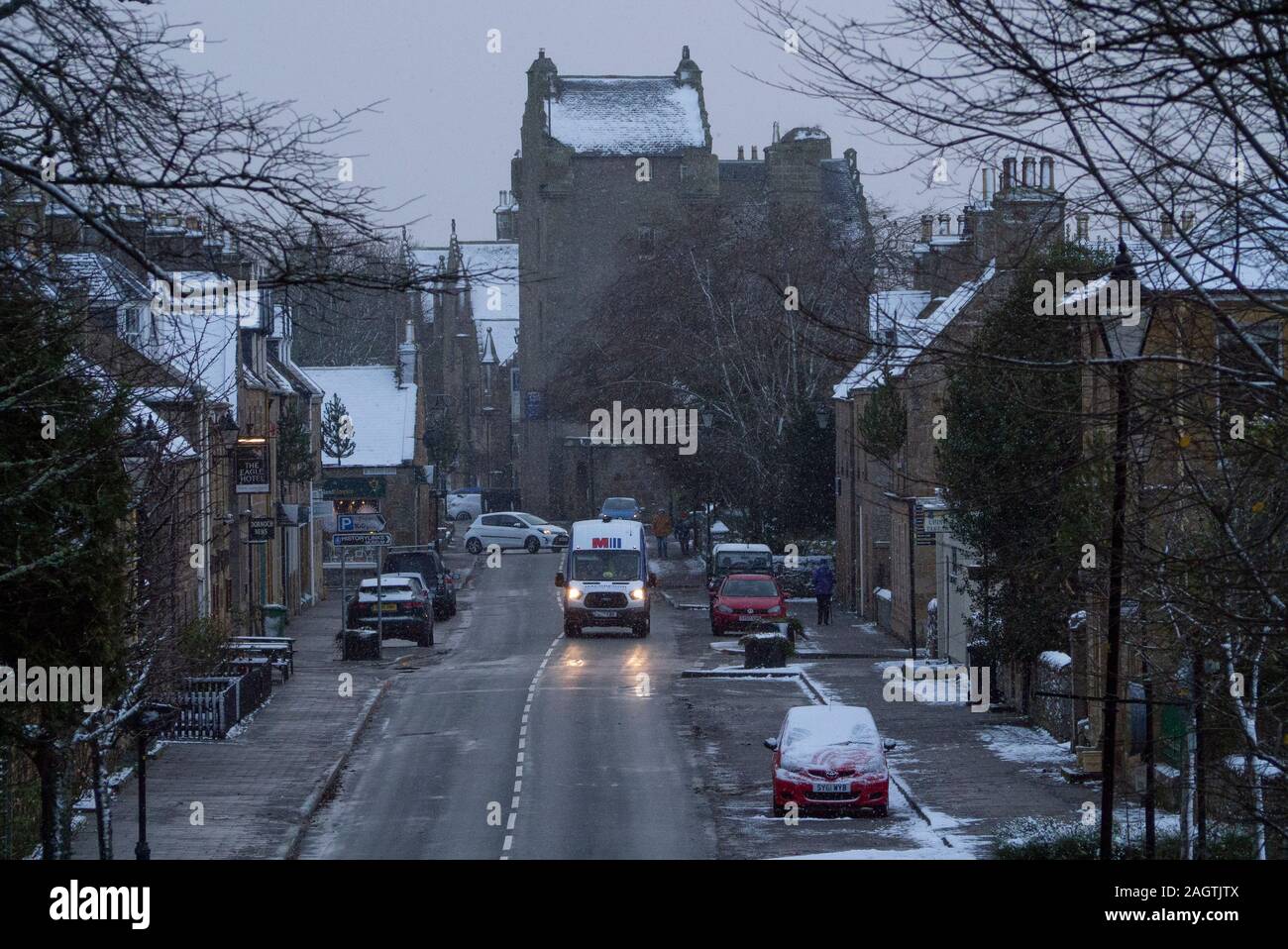 Inverno scene di strada in Dornoch Sutherland Scotland Regno Unito Foto Stock