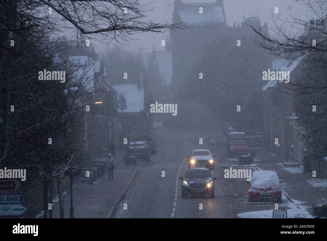 Inverno scene di strada in Dornoch Sutherland Scotland Regno Unito Foto Stock
