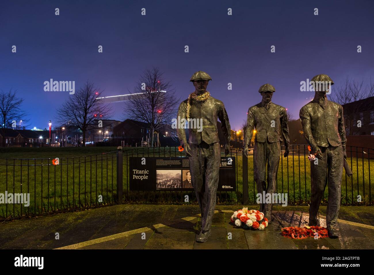 Le statue Yardmen East Belfast Irlanda del Nord Foto Stock