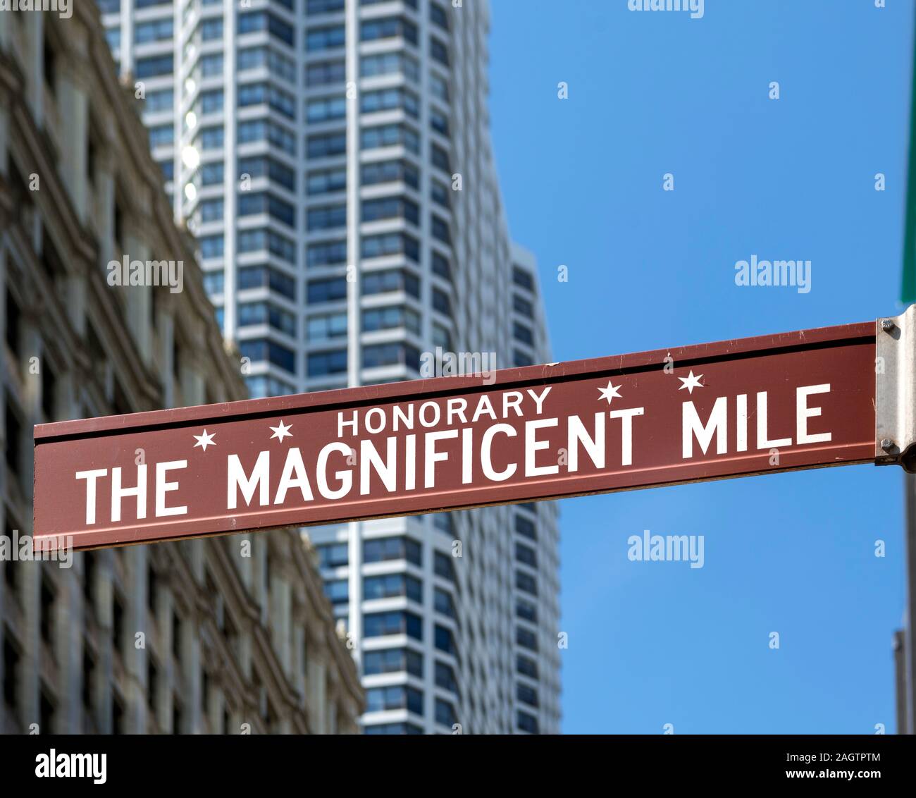 Magnificent Mile strada segno, Michigan Avenue, Chicago, Illinois, Stati Uniti d'America Foto Stock