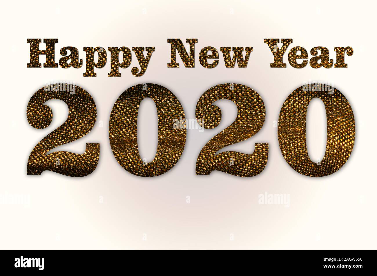 Felice Anno Nuovo 2020 scritto con tessuto dorato su sfondo bianco Foto Stock