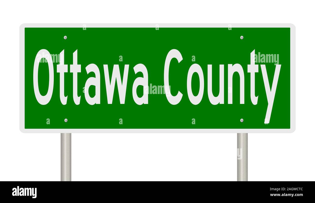 Il rendering di un verde 3d autostrada segno per la contea di Ottawa Foto Stock