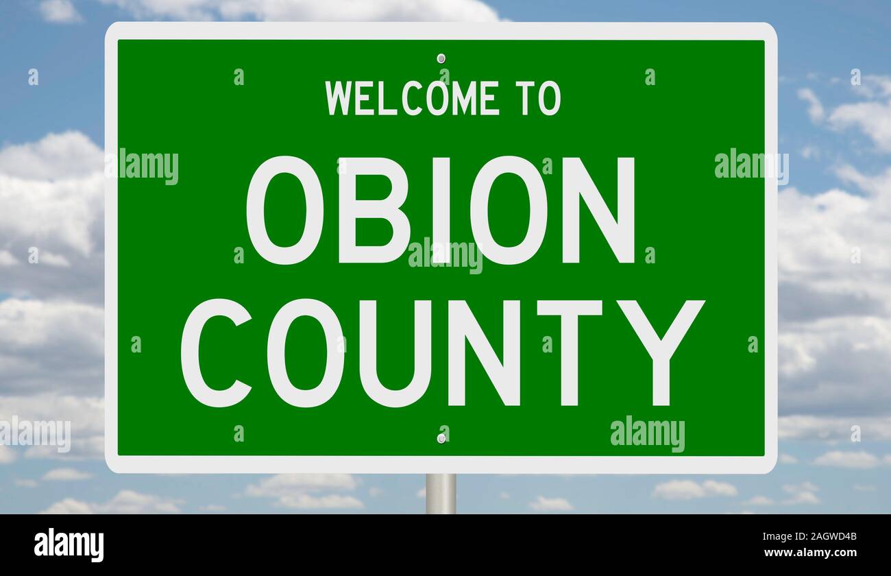 Il rendering di un verde 3d autostrada segno per Obioni County Foto Stock
