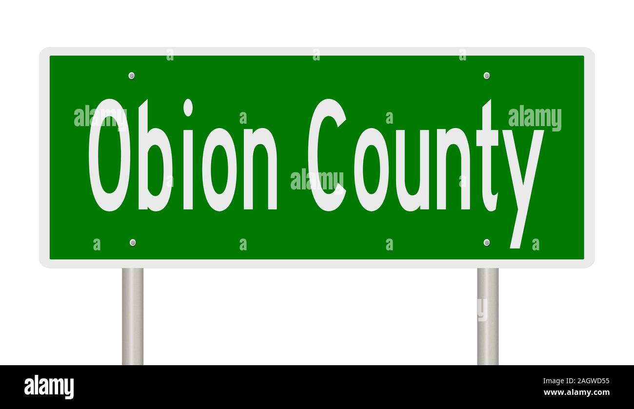 Il rendering di un verde 3d autostrada segno per Obioni County Foto Stock