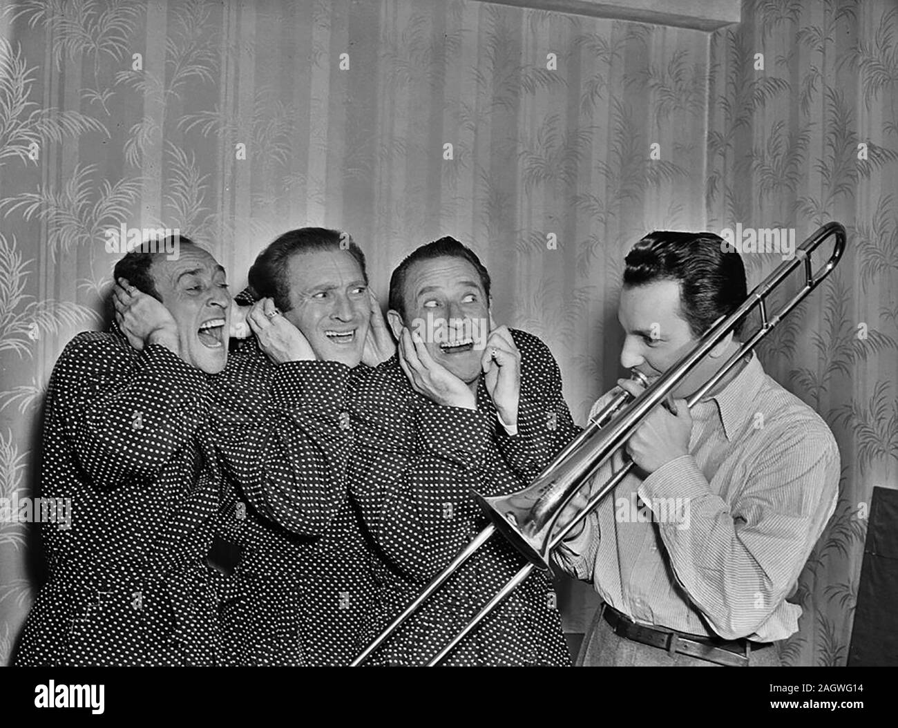 Ritratto di Buddy Morrow e Ritz fratelli, New York, N.Y., ca. Maggio 1947 Foto Stock