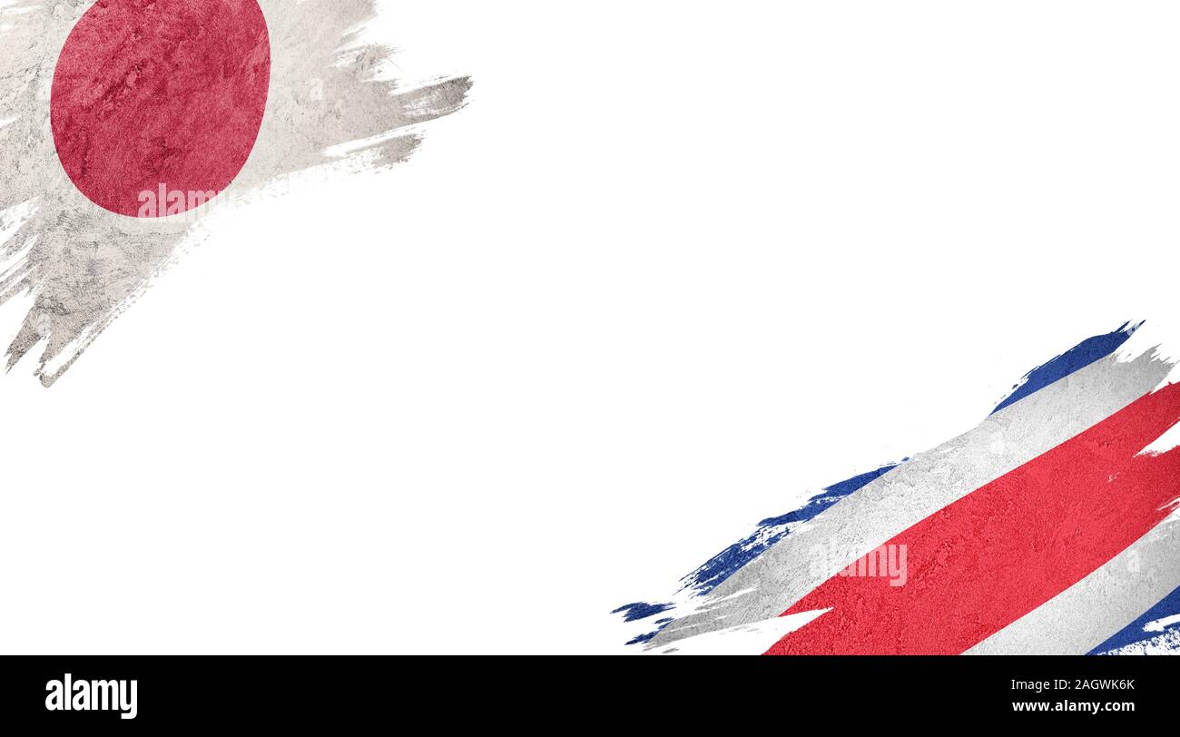 Bandiere del Giappone e Costa Rica su sfondo bianco Foto Stock