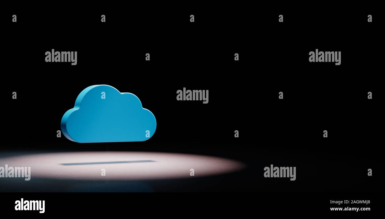 Cloud blu 3D forma protagonista su sfondo nero con copia spazio 3D illustrazione Foto Stock