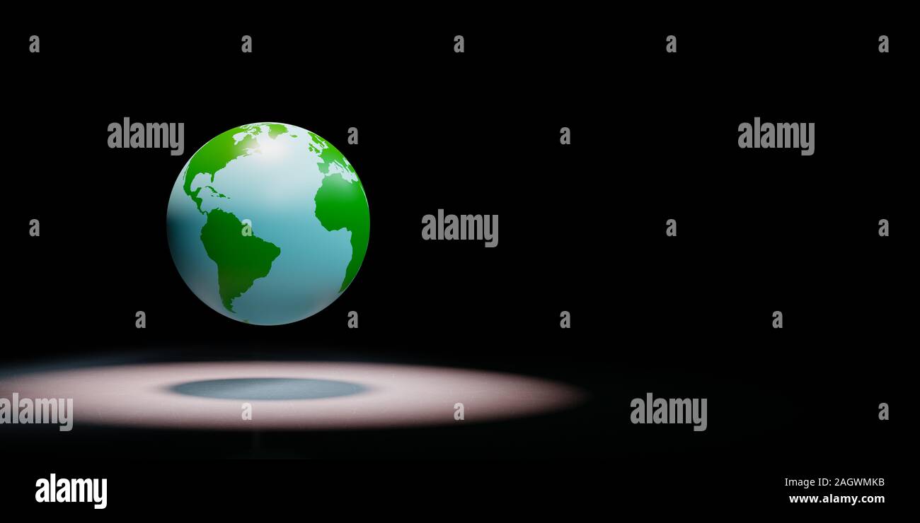 Il blu e il verde globo terrestre protagonista su sfondo nero con copia spazio 3D illustrazione Foto Stock