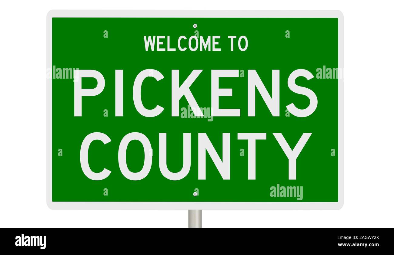 Il rendering di un verde 3d autostrada segno per Pickens County Foto Stock