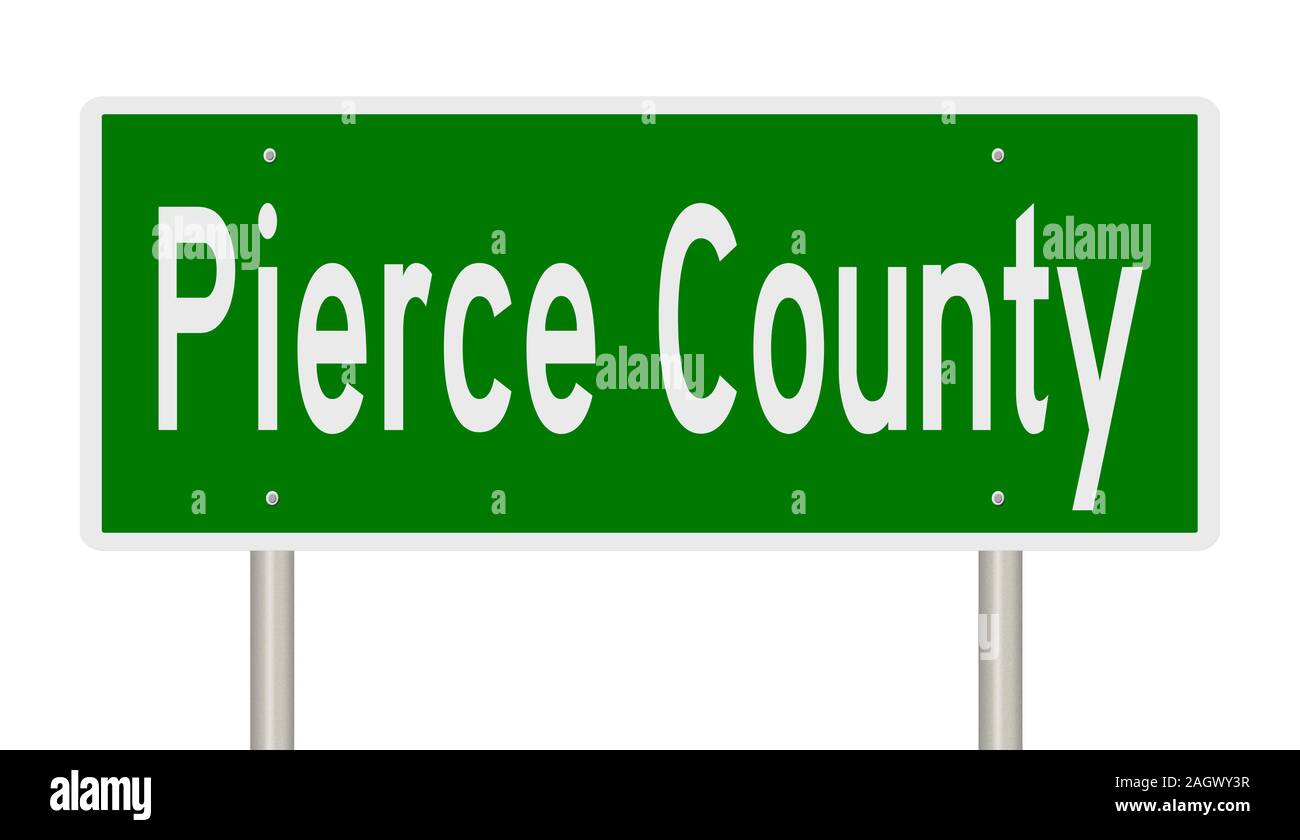 Il rendering di un verde 3d autostrada segno per Pierce County Foto Stock