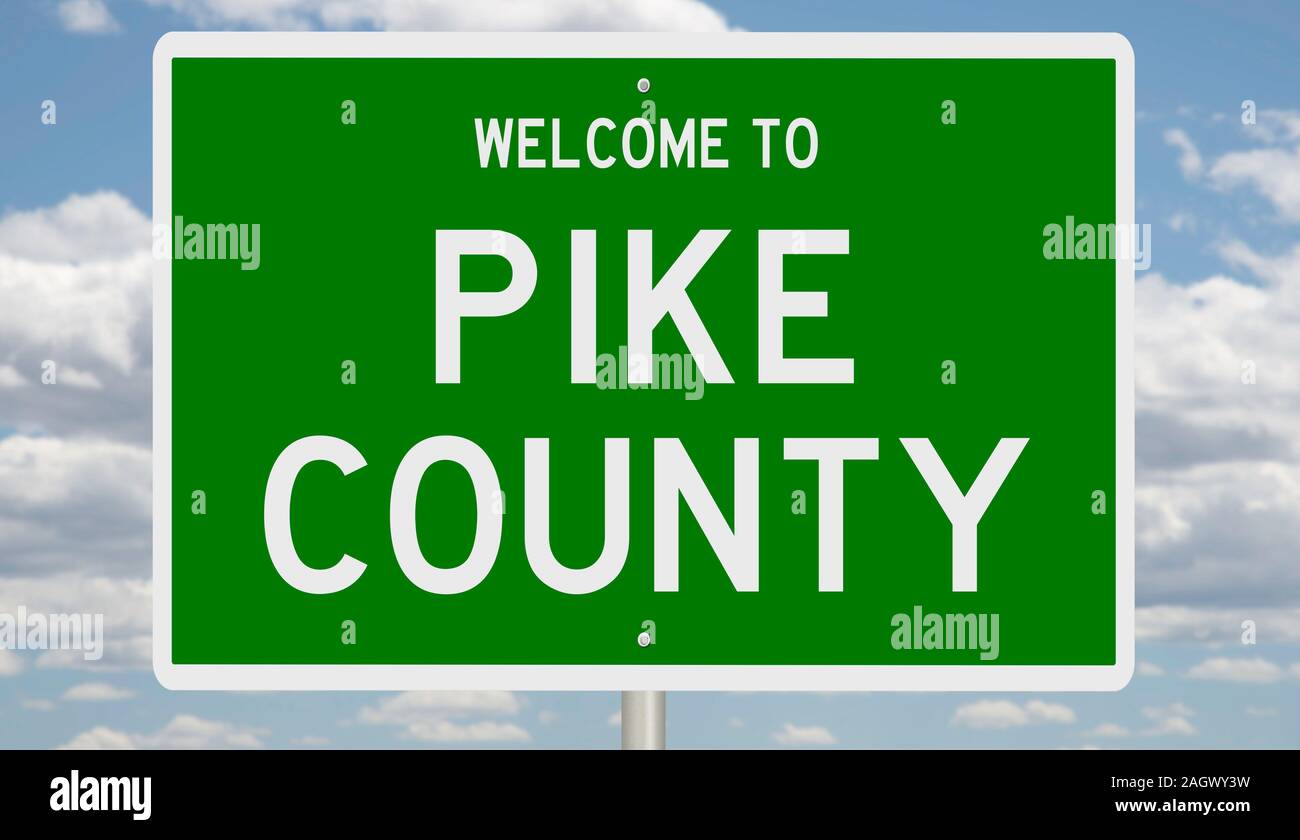 Il rendering di un verde 3d autostrada segno per Pike County Foto Stock