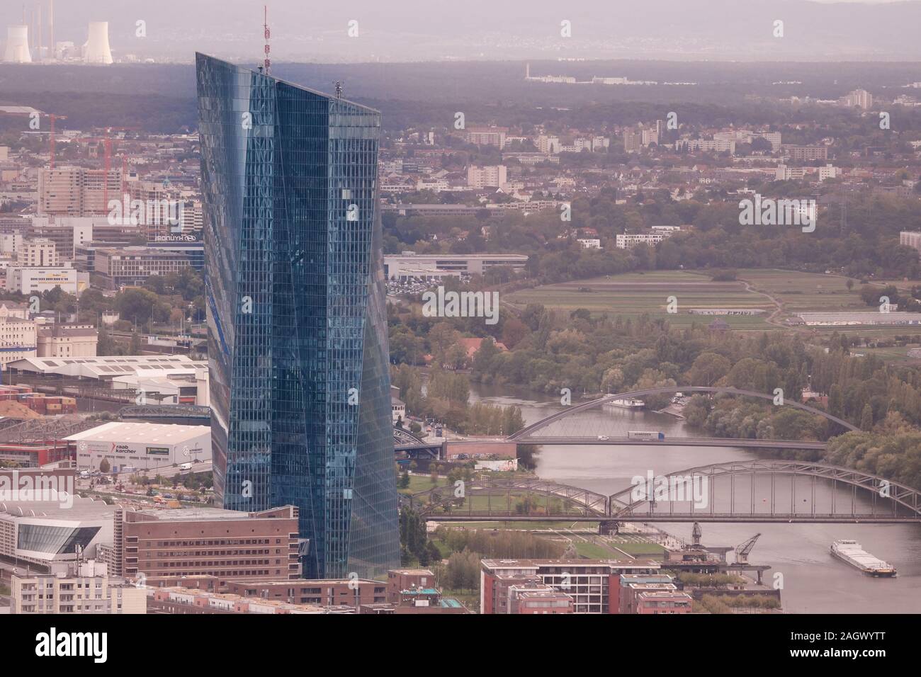 Francoforte, Germania, Ottobre 2, 2019: Il vetro scintillante nuovo edificio della Banca centrale europea, EVB Foto Stock