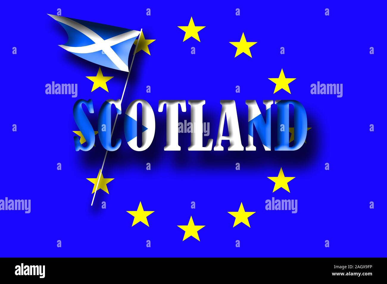 Bandiera scozzese contro la bandiera dell'Unione europea. Foto Stock