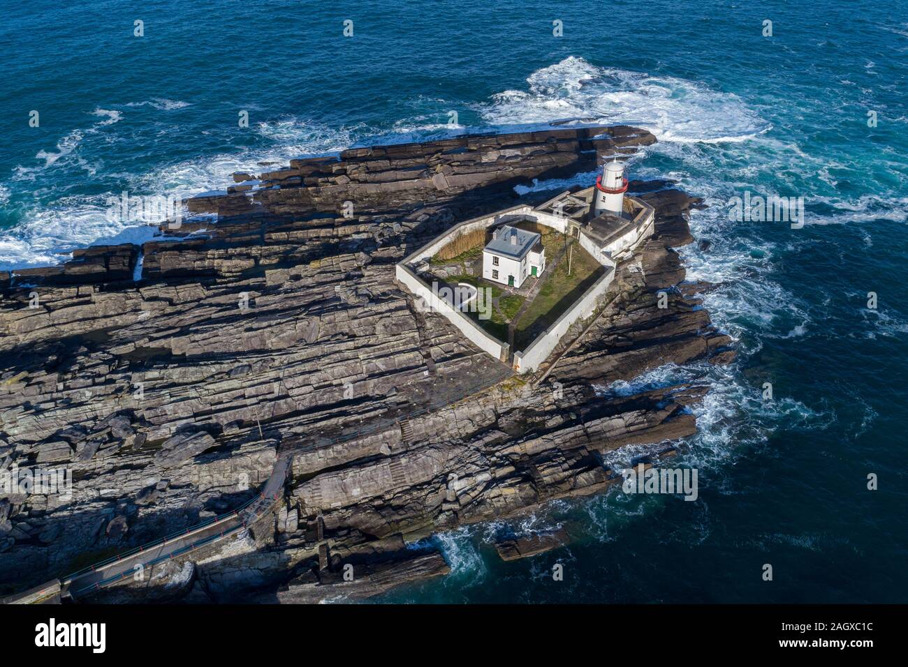 Valentia Island Lighthouse, Cromwell punto, Valentia Island, nella contea di Kerry, Irlanda Foto Stock