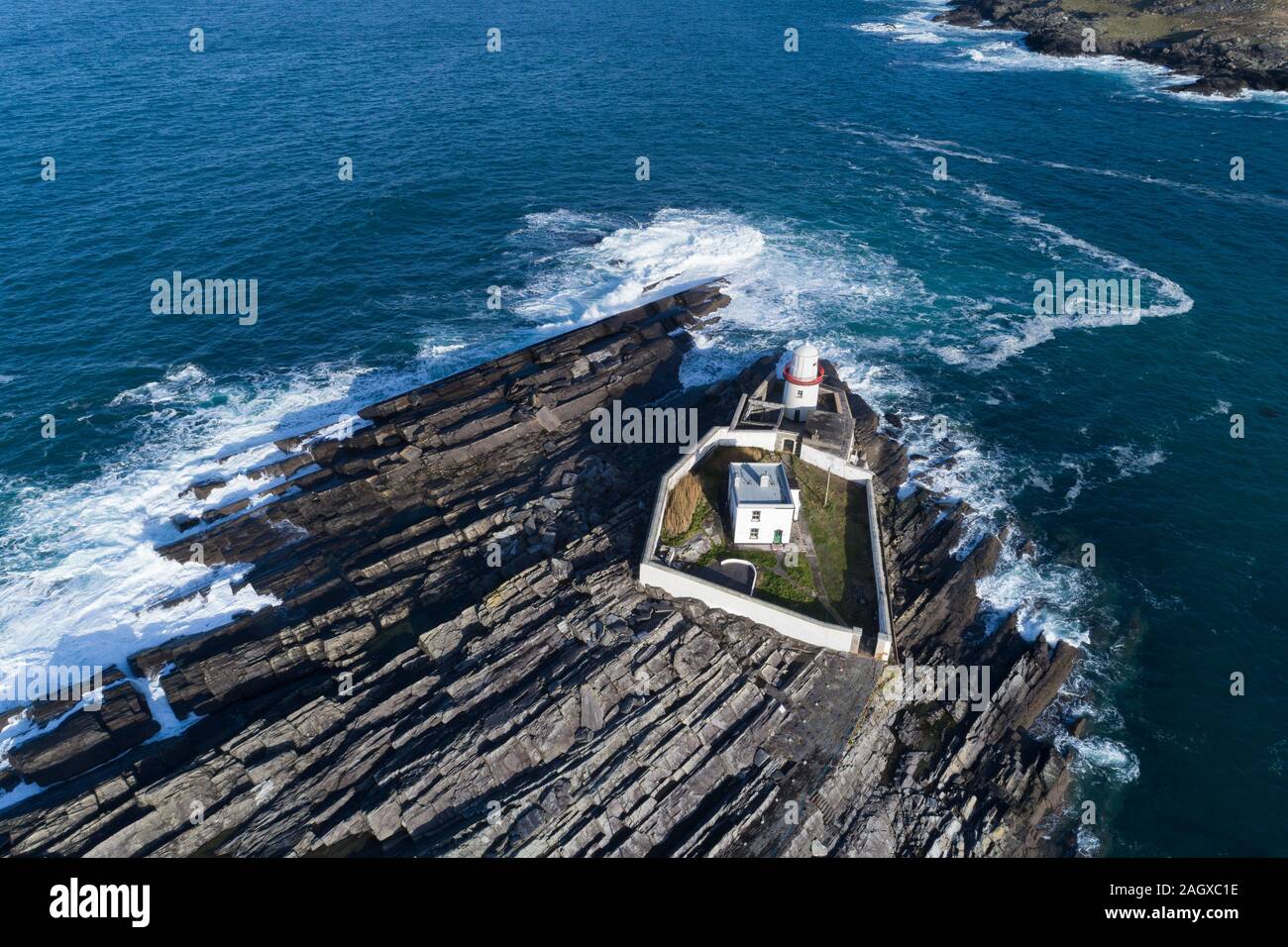 Valentia Island Lighthouse, Cromwell punto, Valentia Island, nella contea di Kerry, Irlanda Foto Stock