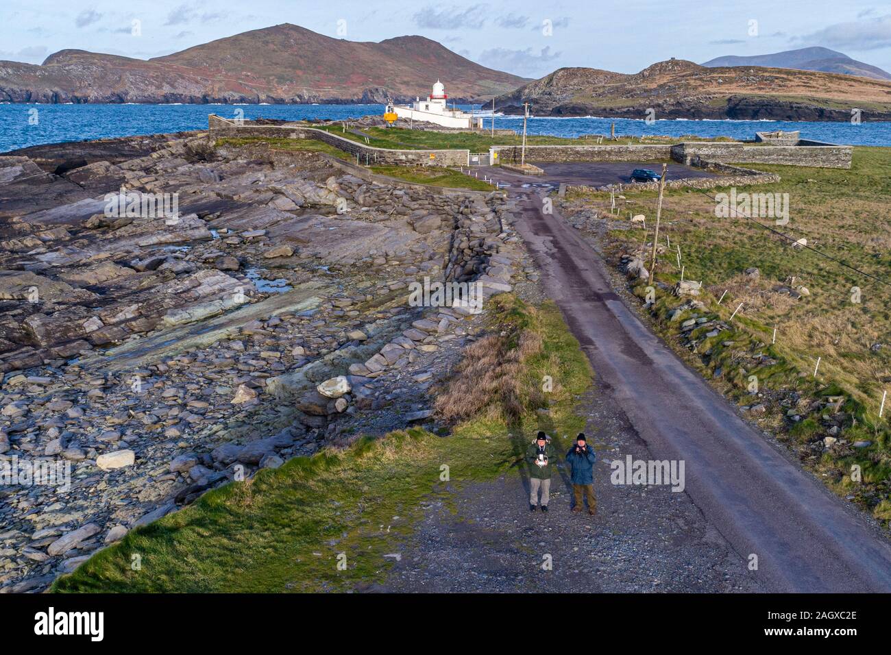 Valentia Island Lighthouse, Cromwell punto, Valentia Island, nella contea di Kerry, Irlanda Foto Stock