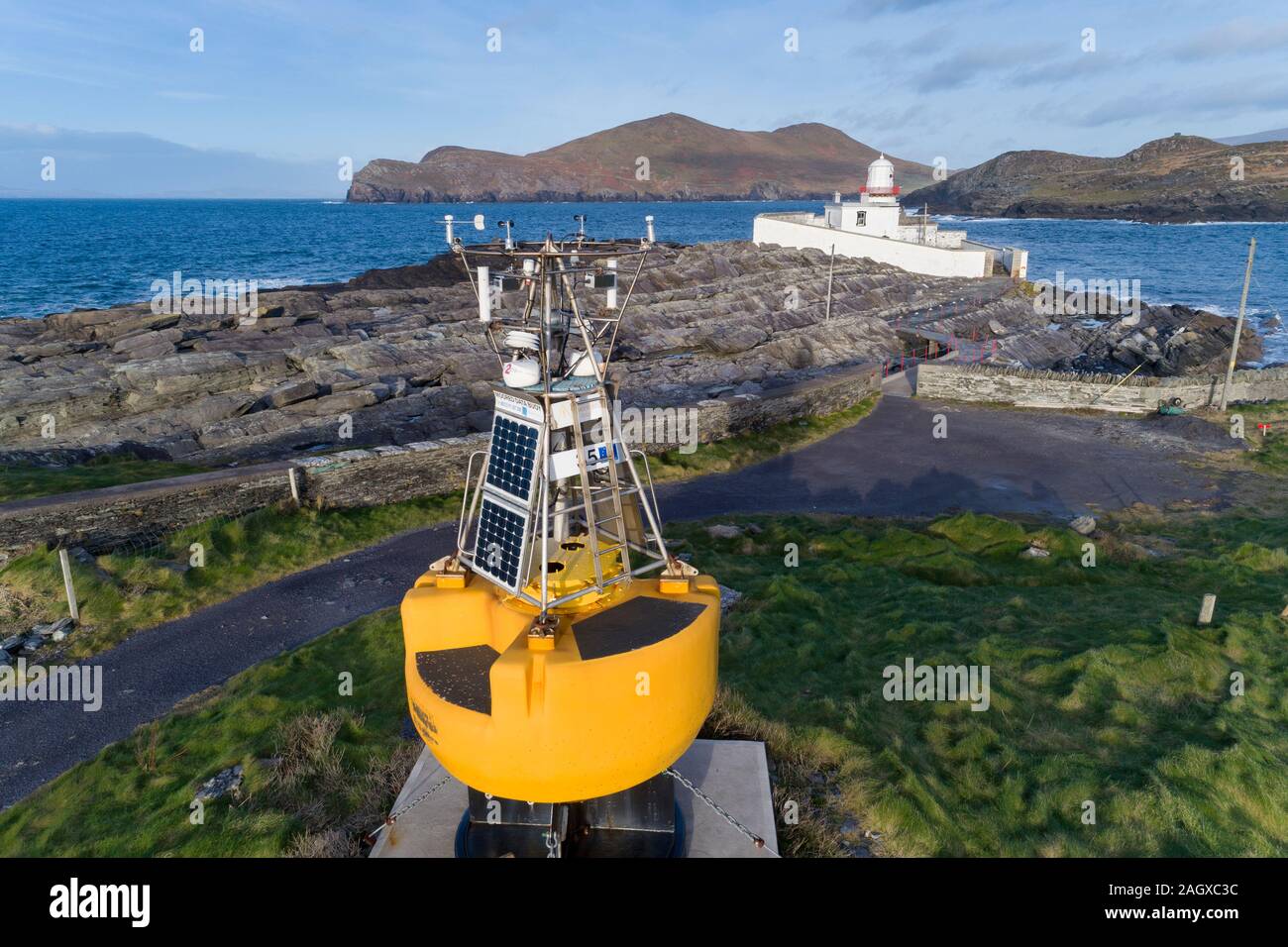 Valentia Island Lighthouse, Cromwell punto, Valentia Island, nella contea di Kerry, Irlanda Foto Stock