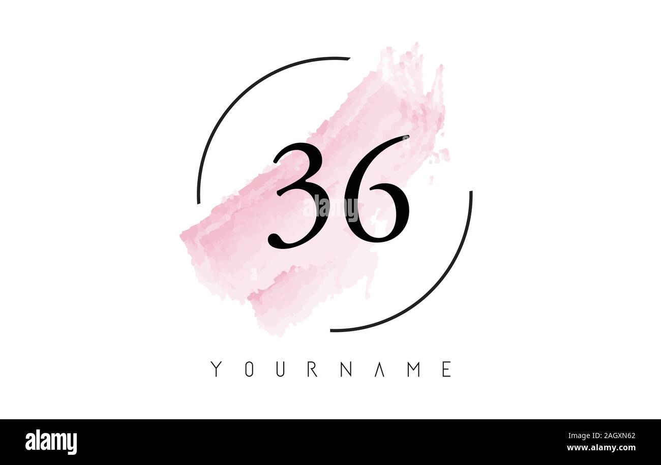 Numero 36 acquerelli di corsa con il logo di forma circolare e di colore rosa pastello spazzola disegno vettoriale Illustrazione Vettoriale