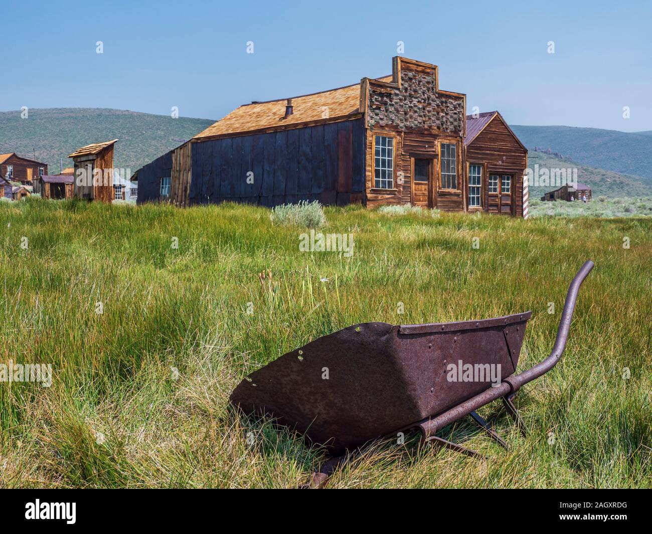 Carriola, Bodie ghost town, Bodie State Historic Park, California. Foto Stock