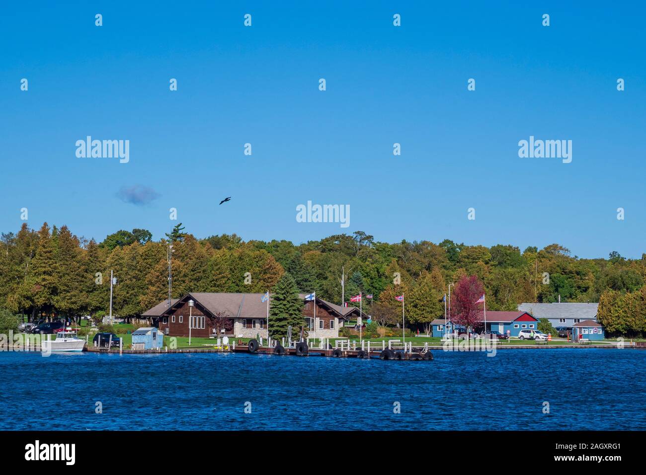 Gli edifici del porto, Washington Isola, Door County, Wisconsin. Foto Stock