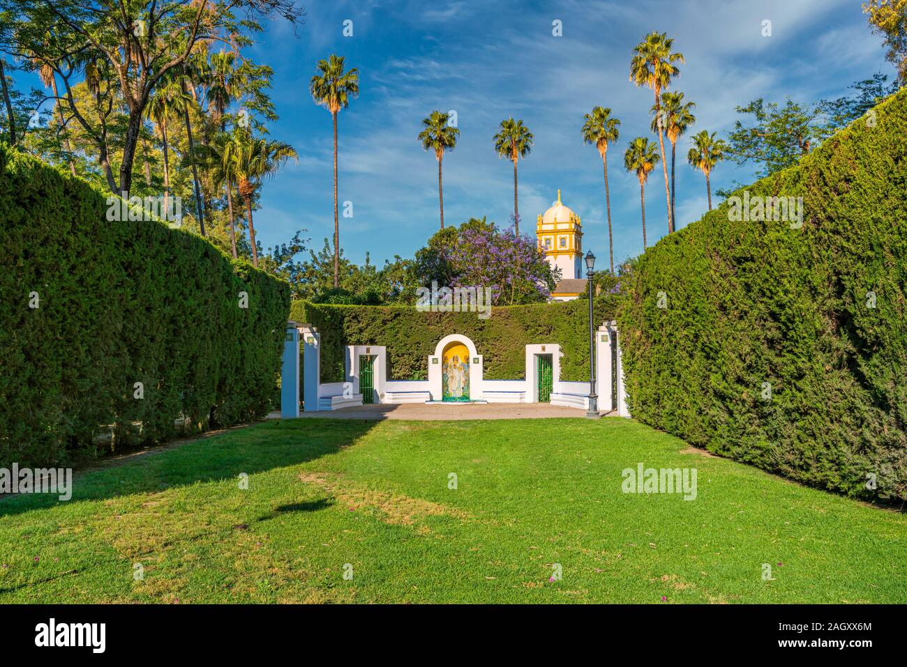 Il Parque de María Luisa (María Luisa Park), il famoso parco pubblico di Siviglia, in Andalusia, Spagna. Foto Stock