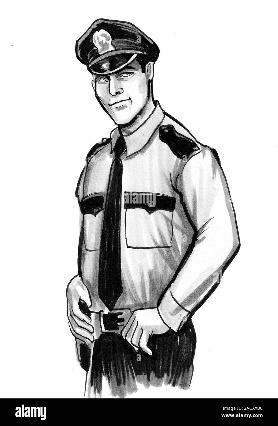 Poliziotto americano in uniforme. Disegno in bianco e nero con inchiostro Foto stock - Alamy
