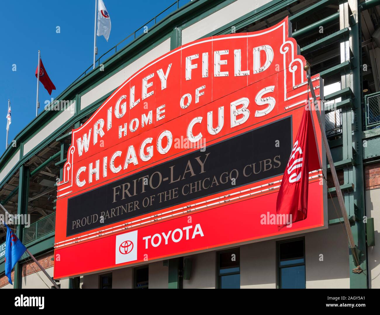 Il marquee esterno Wrigley Field, Chicago, Illinois, Stati Uniti d'America Foto Stock