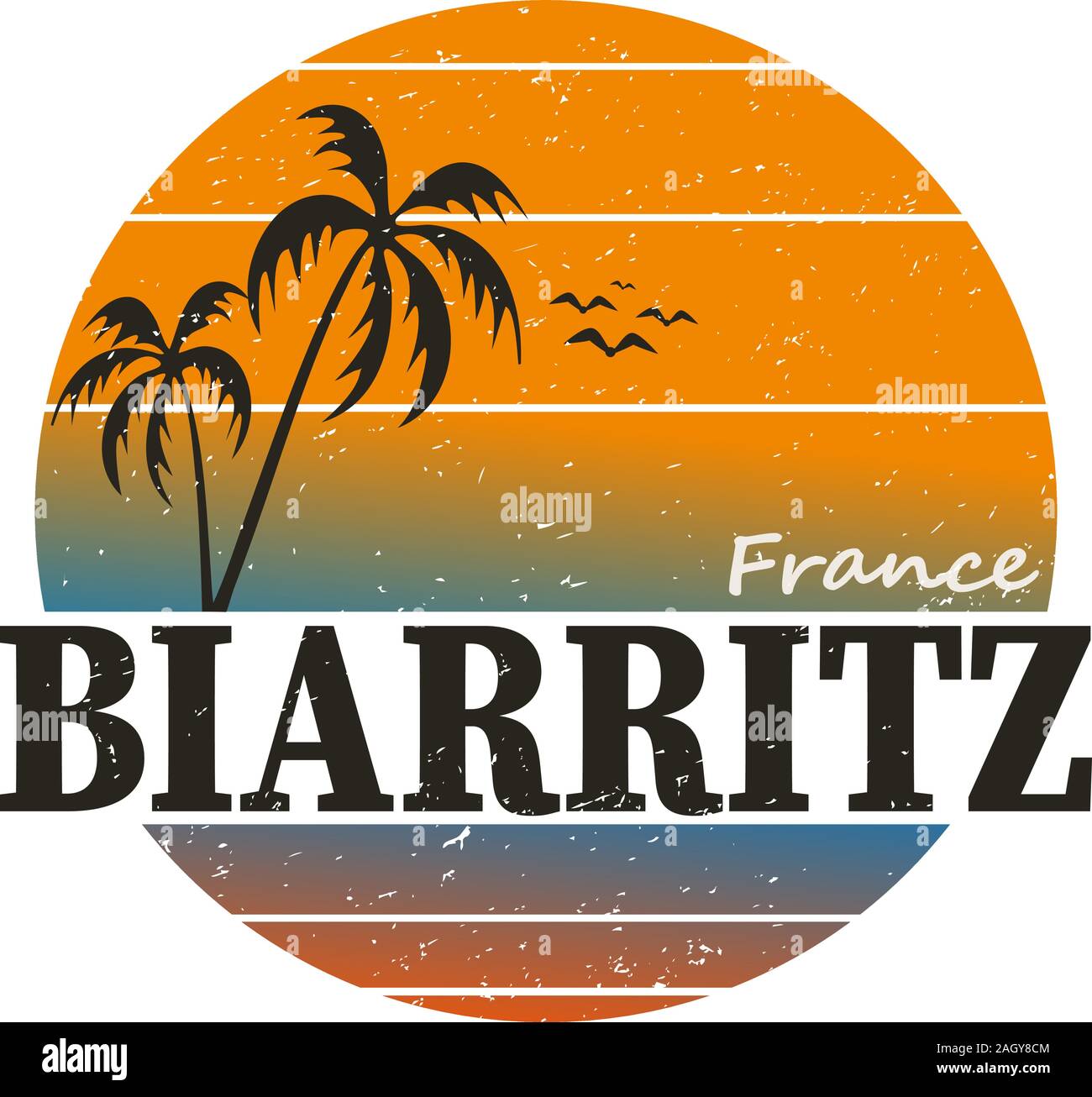 Biarritz Francia surfer timbro o segno, illustrazione vettoriale Illustrazione Vettoriale