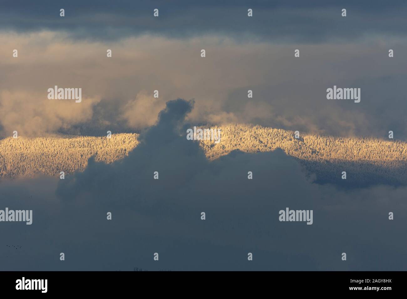 Il bianco della neve montagna rivestita a Vancouver BC Canada Foto Stock