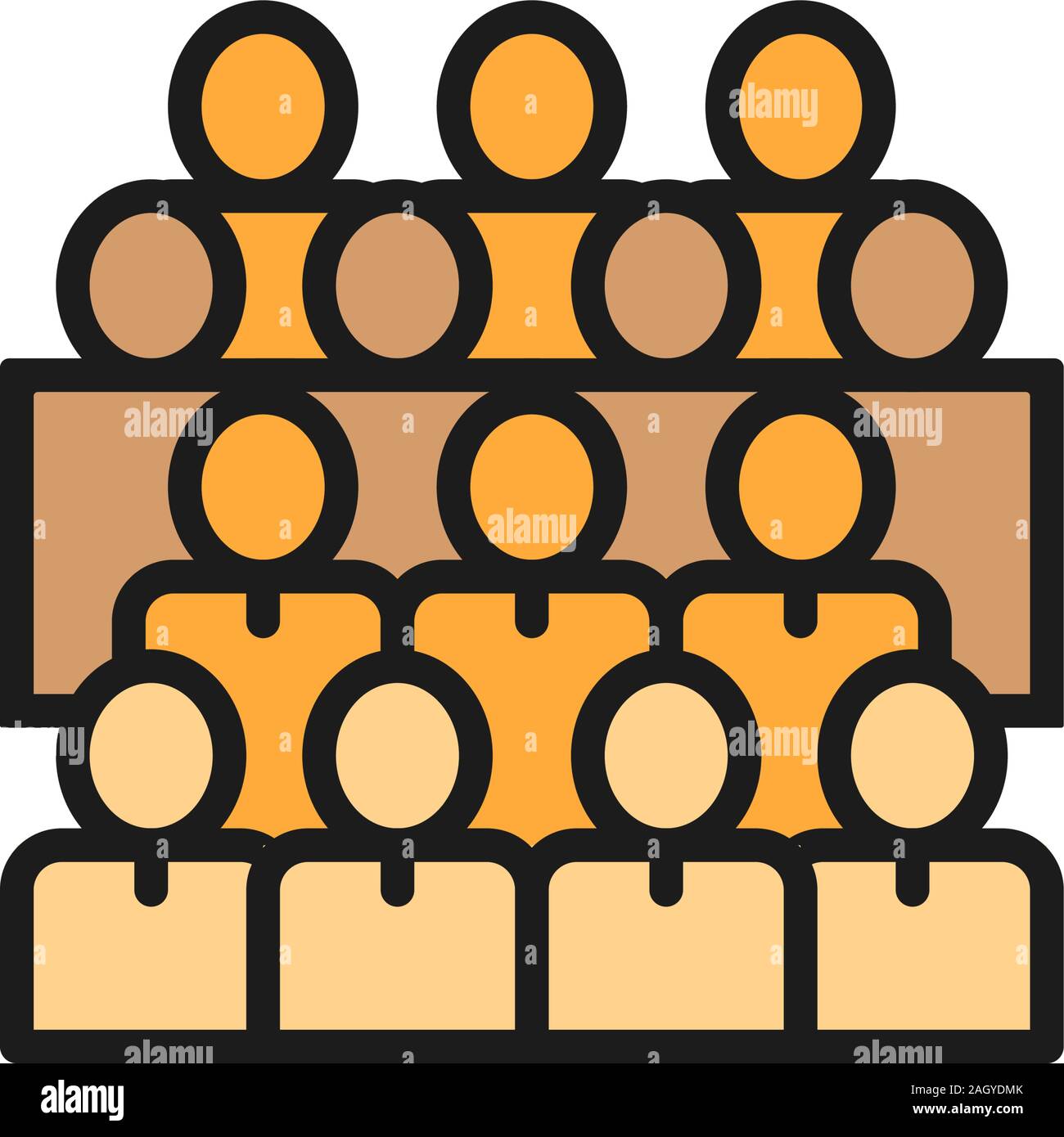 La folla di persone, sociale, un gruppo di utenti di rete a colori piatto icona linea. Illustrazione Vettoriale