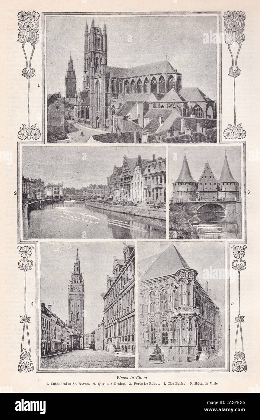 Vintage foto in bianco e nero di vedute nella città di Gand in Belgio Foto Stock