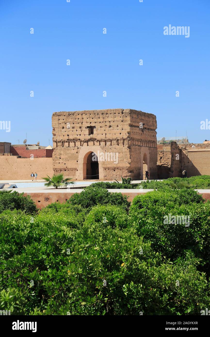 Palazzo El Badi, (Badii, Badia), l'Incomparabile Palace, XVI secolo, Marrakech, Marrakech, Marocco, Africa del Nord Foto Stock