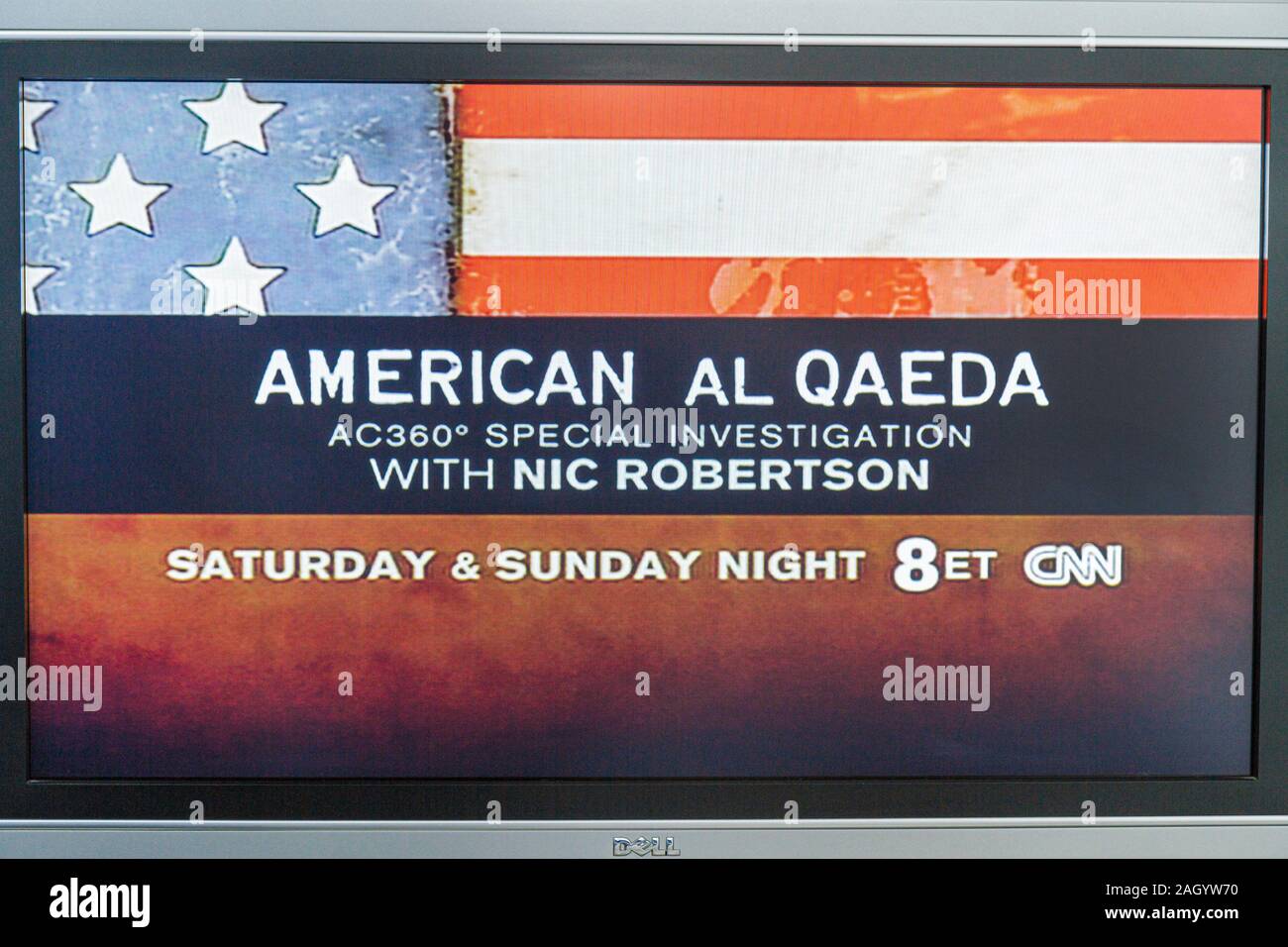 Miami Beach Florida,televisione,set,TV,schermo piatto,schermo,monitor,canale via cavo,CNN,al Qaeda,visitatori viaggio viaggio turistico turismo punto di riferimento lan Foto Stock