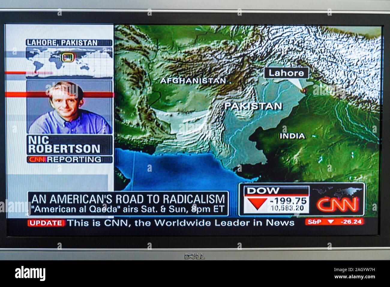 Miami Beach Florida,televisione,set,TV,schermo piatto,schermo,monitor,canale via cavo,CNN,news,al Qaeda,visitatori viaggio turistico turismo landmar Foto Stock