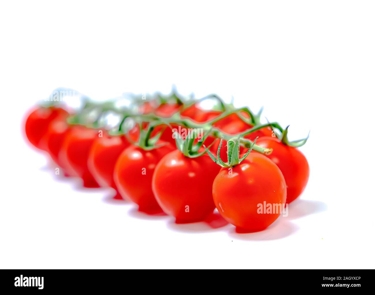 Pomodori ciliegia isolate su sfondo bianco Foto Stock