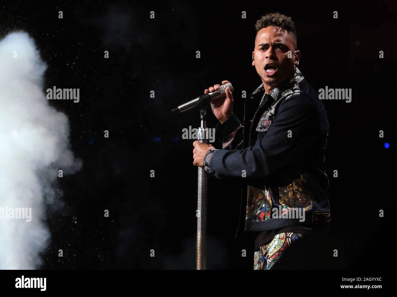 Sunrise, Stati Uniti. 22 Dic, 2019. Ozuna esegue a Y100 IHeartRadio Jingle Ball 2019 concerto presso il BB&T Center di Sunrise, Florida, Domenica, 22 dicembre 2019. Foto di Gary mi Rothstein/UPI Credito: UPI/Alamy Live News Foto Stock