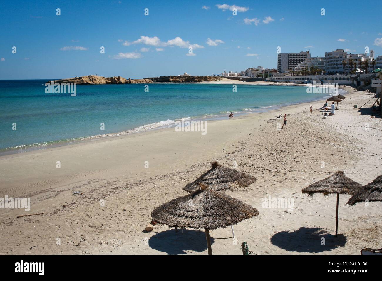 Plage Karaia, o spiaggia di Karaia, è uno dei punti di interesse a Monastir, Tunisia Foto Stock
